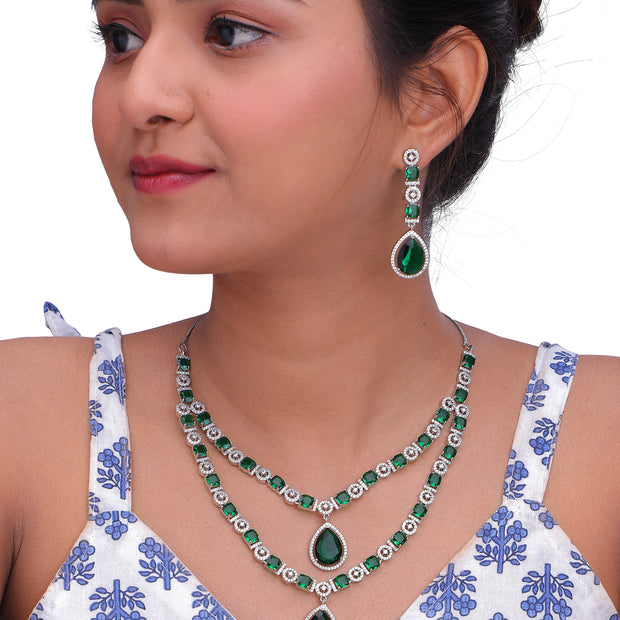 Elegant Double Layer Teardrop Necklace and Earring Set for Special Occasion.