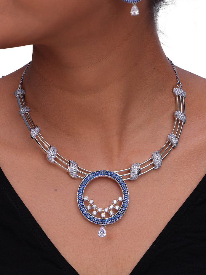 Blue Circular Statement Necklace & Earrings Set