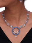 Blue Circular Statement Necklace & Earrings Set