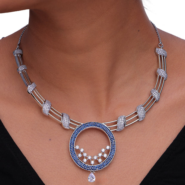 Blue Circular Statement Necklace & Earrings Set