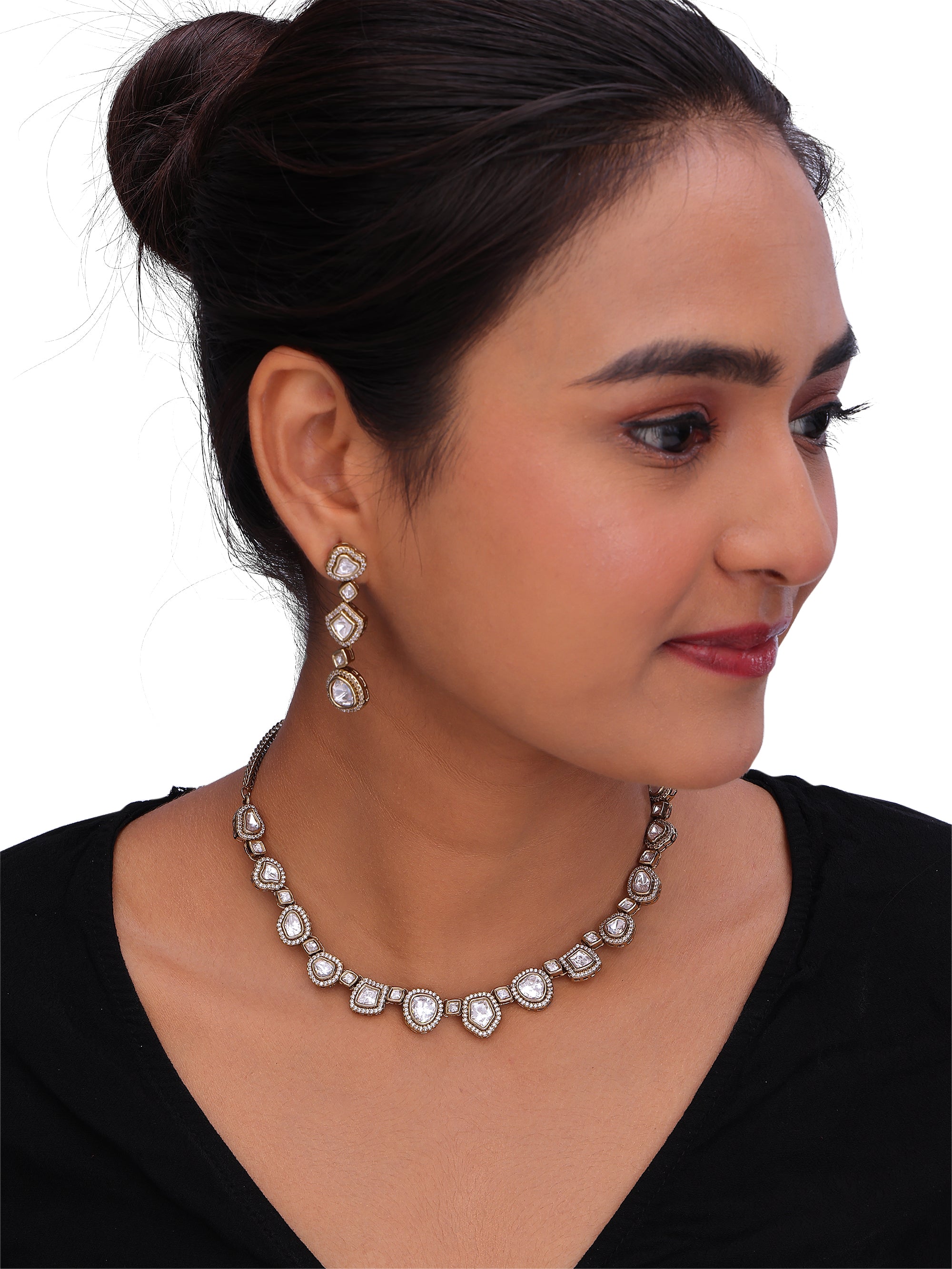 Women’s AD & Kundan Inspired Necklace Set with Matching Drop Earrings.