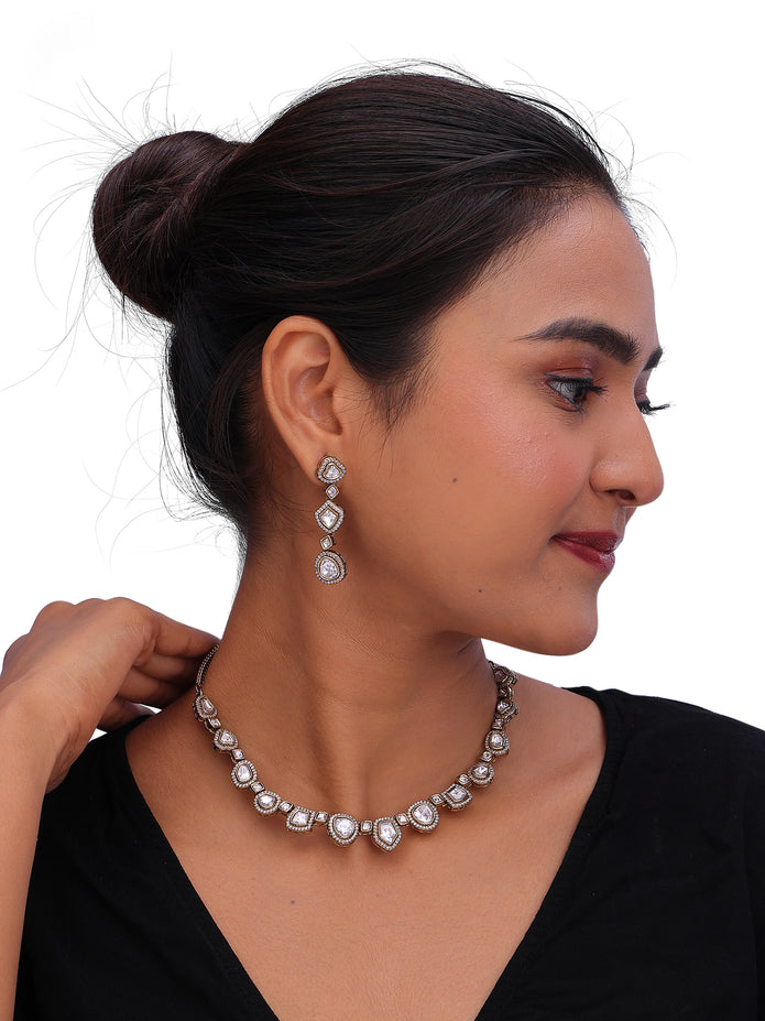 Women’s AD & Kundan Inspired Necklace Set with Matching Drop Earrings.