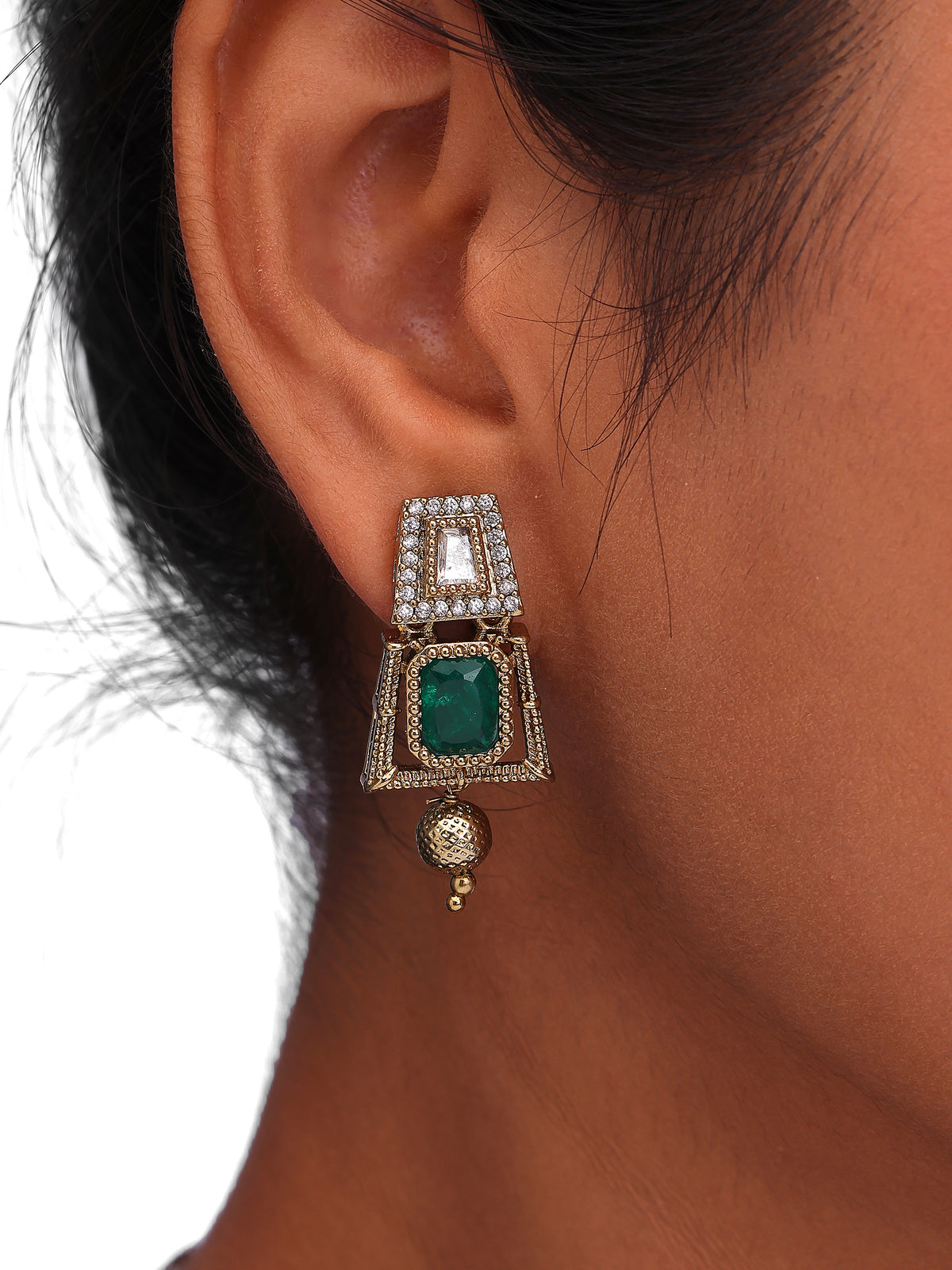 Women’s Green Stone Necklace Set with Matching Earrings
