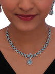 Elegant Silver-Tone Aqua Stone Necklace & Earrings Set for Women