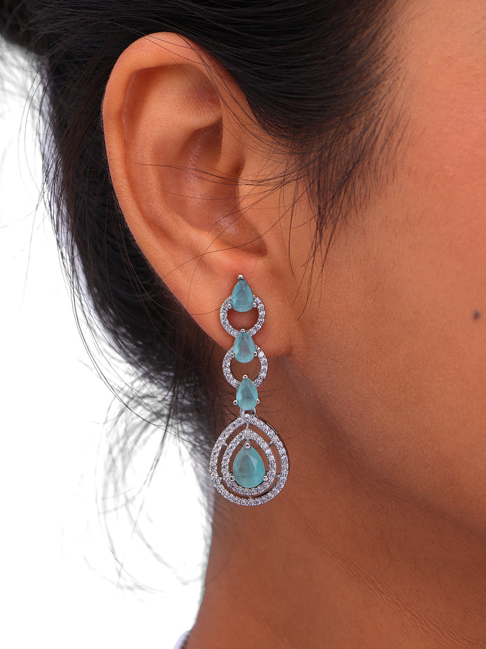 Elegant Silver-Tone Aqua Stone Necklace & Earrings Set for Women