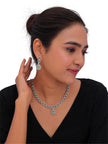 Elegant Silver-Tone Aqua Stone Necklace & Earrings Set for Women
