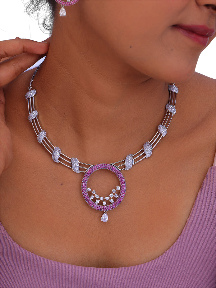 Blue Circular Statement Necklace & Earrings Set