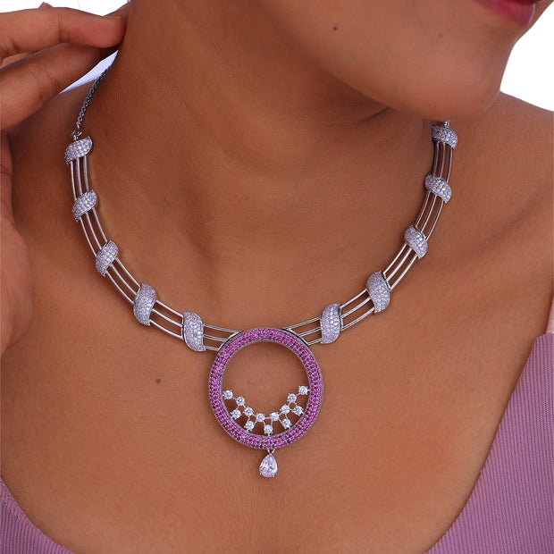 Blue Circular Statement Necklace & Earrings Set