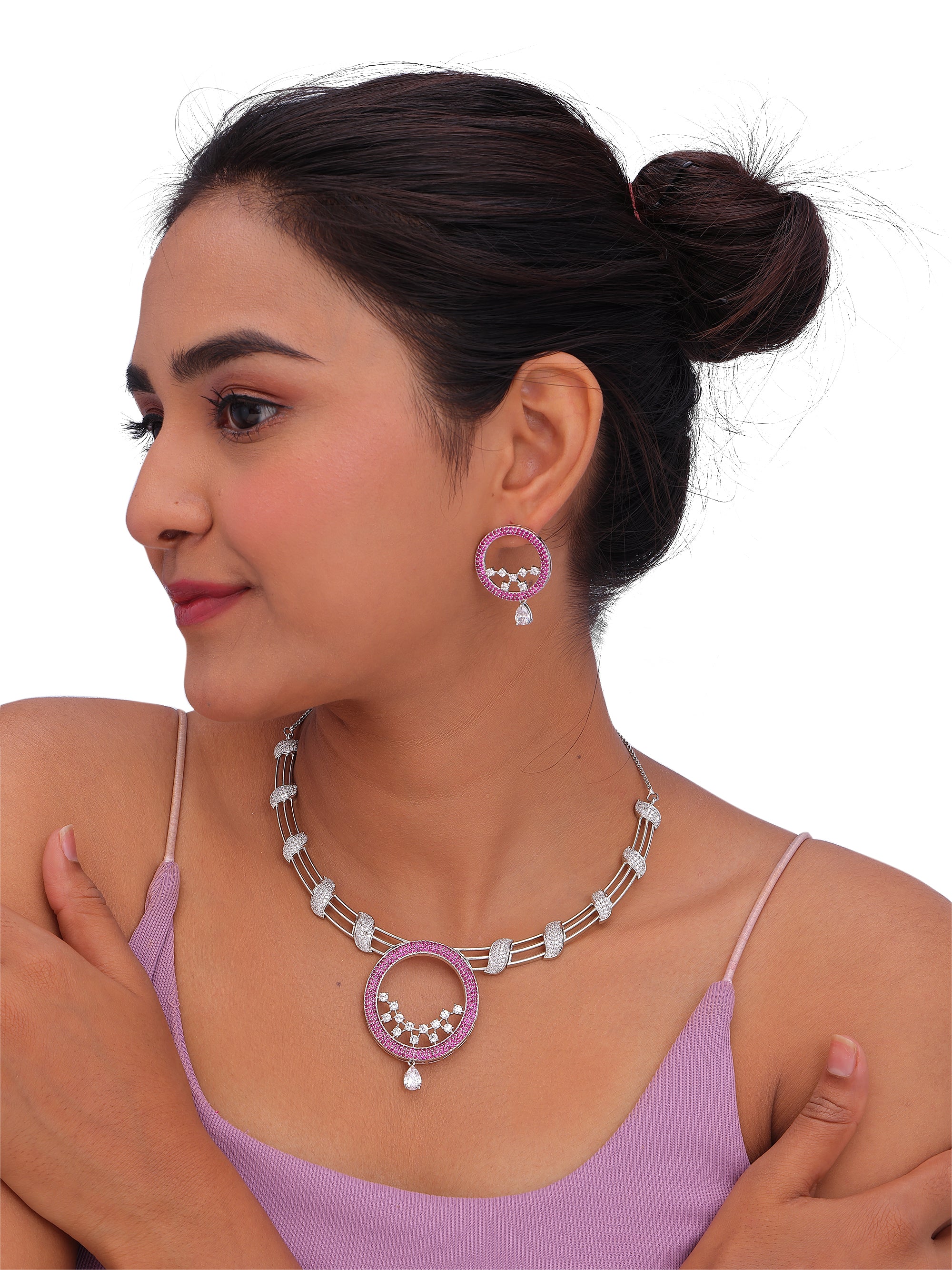Blue Circular Statement Necklace & Earrings Set