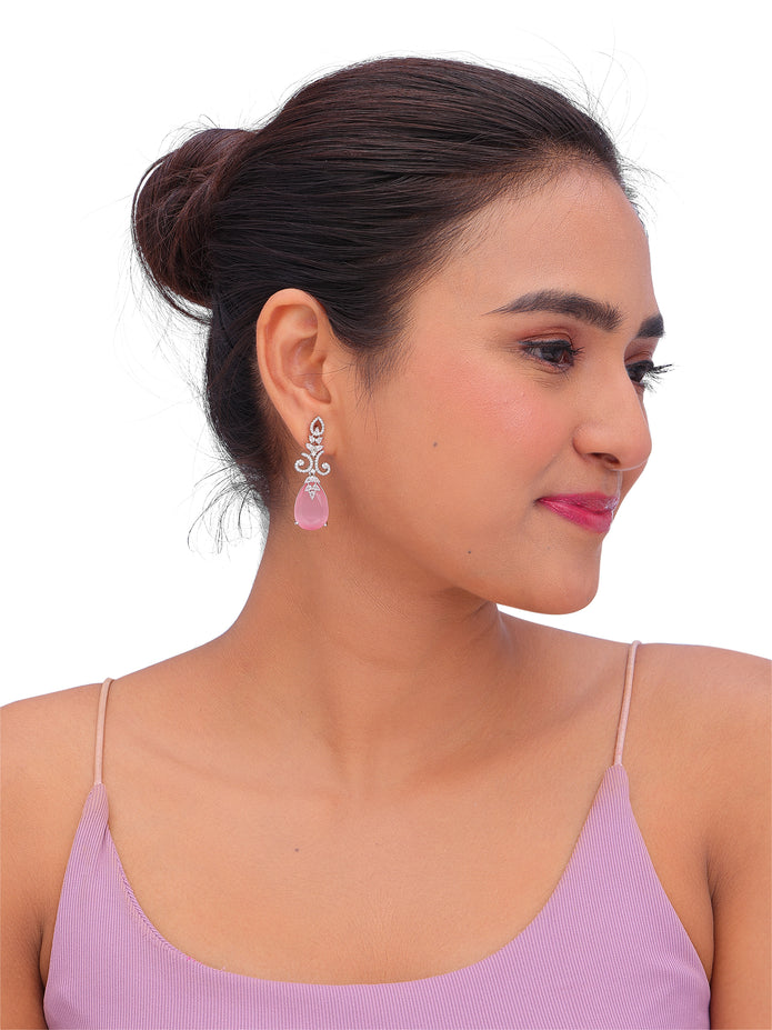 Teardrop Dangle Earrings with Sparkling Crystal Floral Design