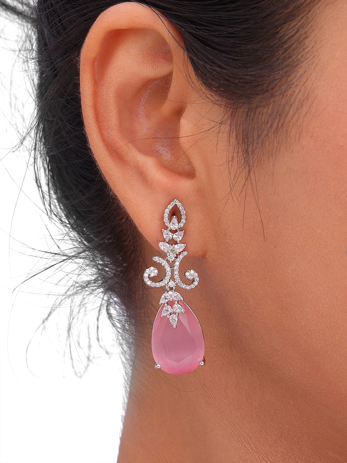 Teardrop Dangle Earrings with Sparkling Crystal Floral Design