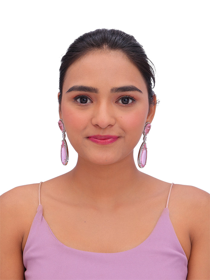 Premium Pink Crystal Teardrop Drop Earrings