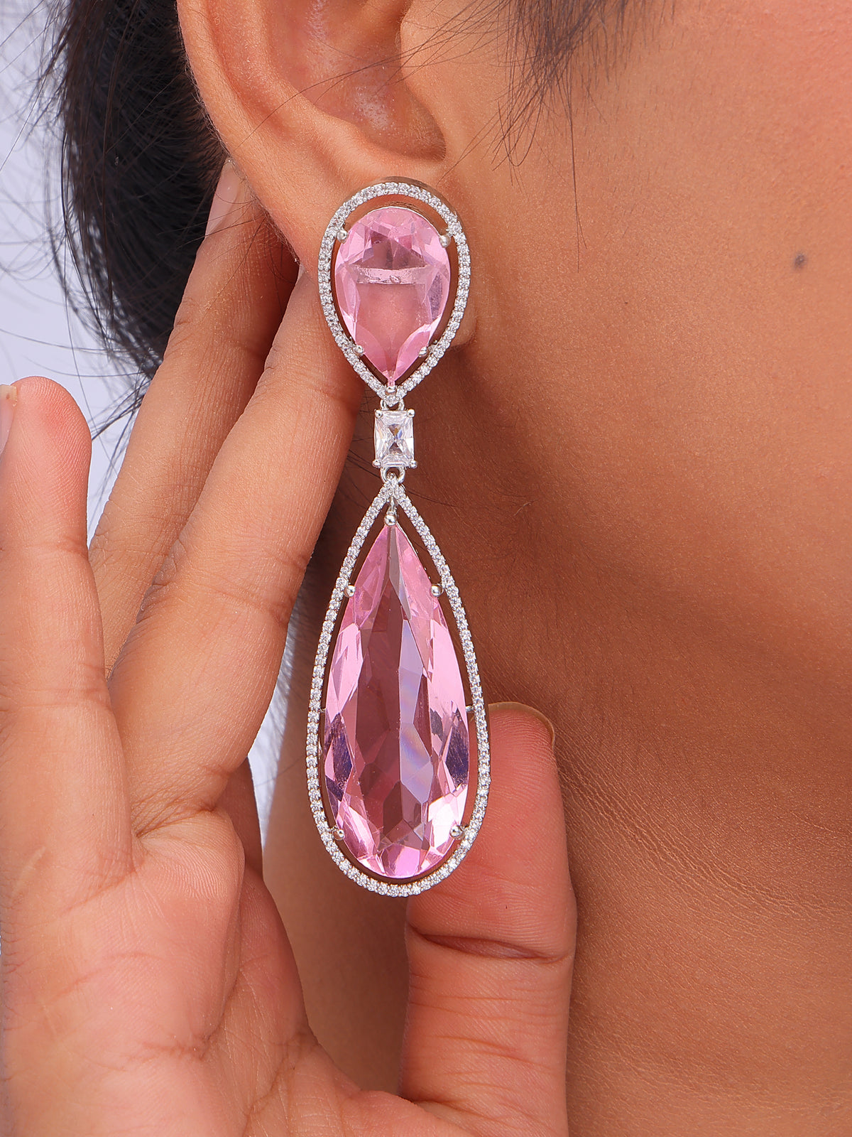 Premium Pink Crystal Teardrop Drop Earrings