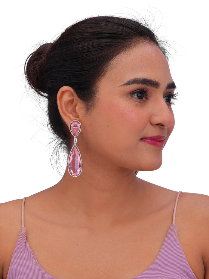 Premium Pink Crystal Teardrop Drop Earrings
