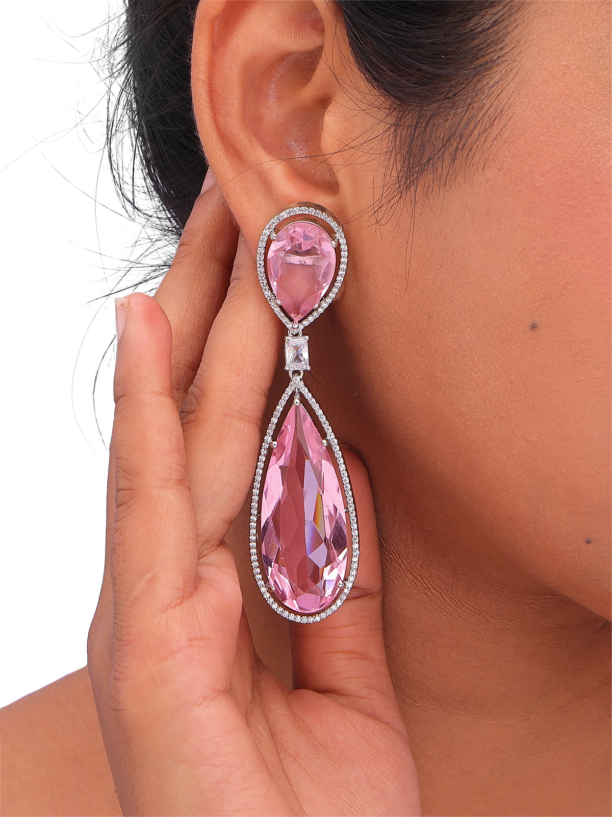 Premium Pink Crystal Teardrop Drop Earrings