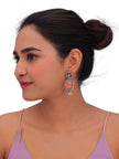 Multicolor Statement Drop Earrings with Pink Oval Stone & Crystal Detailing