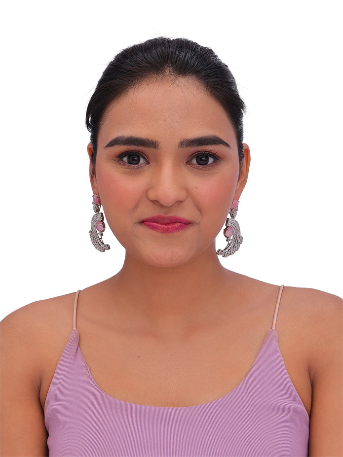 Elegant Pink & Silver Crystal Statement Drop Earrings for Women