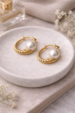 Pearl hoop Gold Earrings