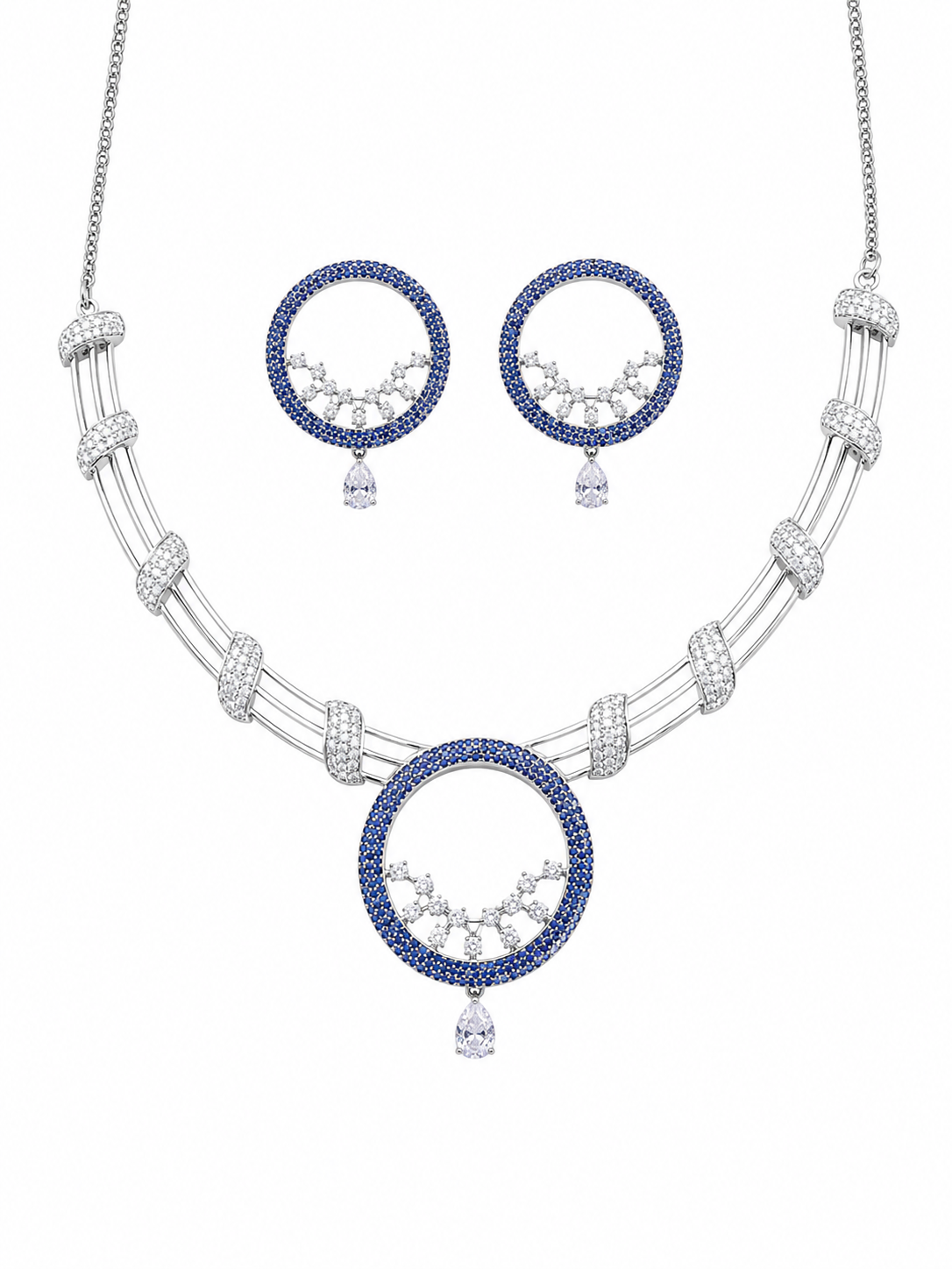 Blue Circular Statement Necklace & Earrings Set
