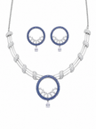 Blue Circular Statement Necklace & Earrings Set