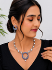 Blue Circular Statement Necklace & Earrings Set