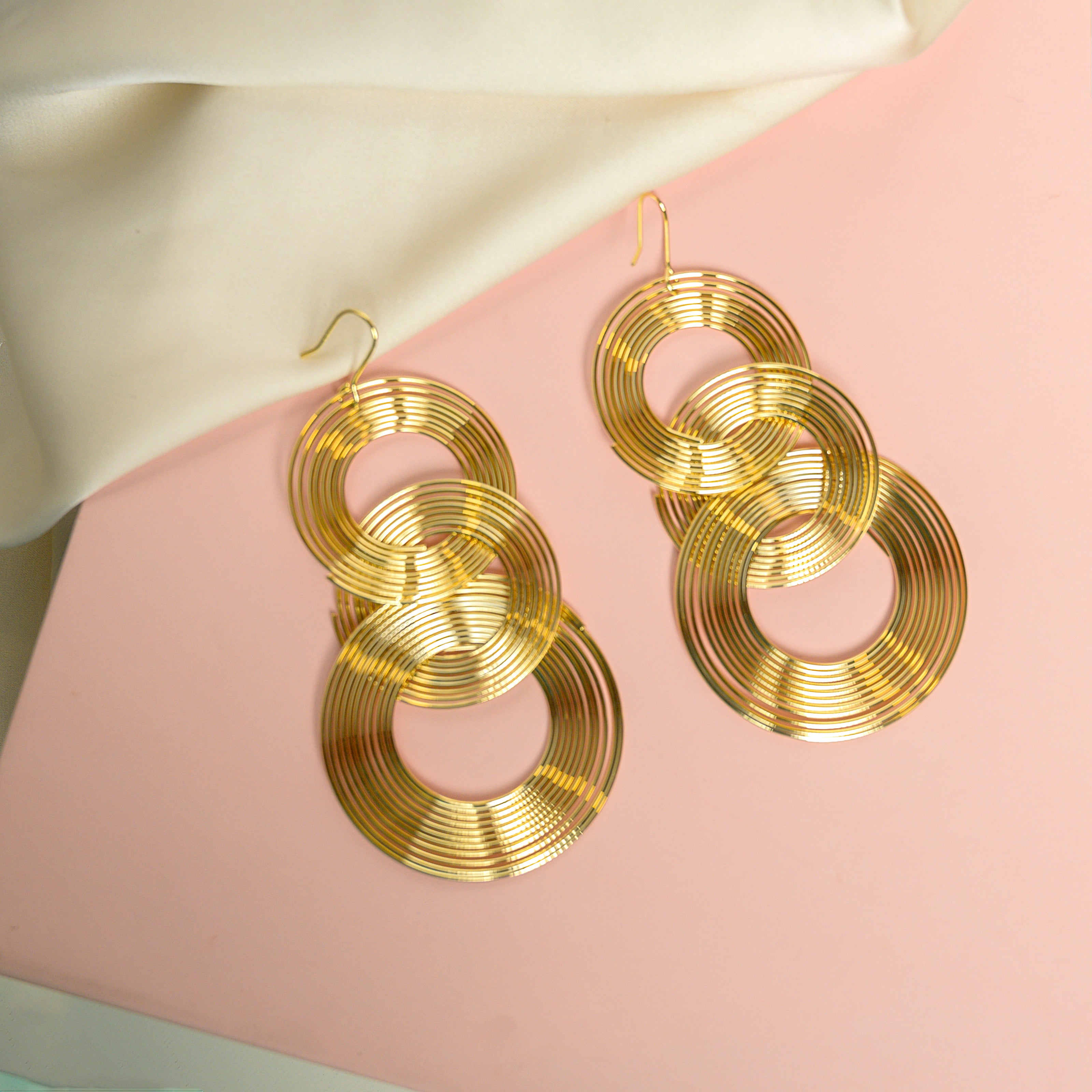 Elegant Gold-Tone Multi-Circle Drop Earrings for Women.