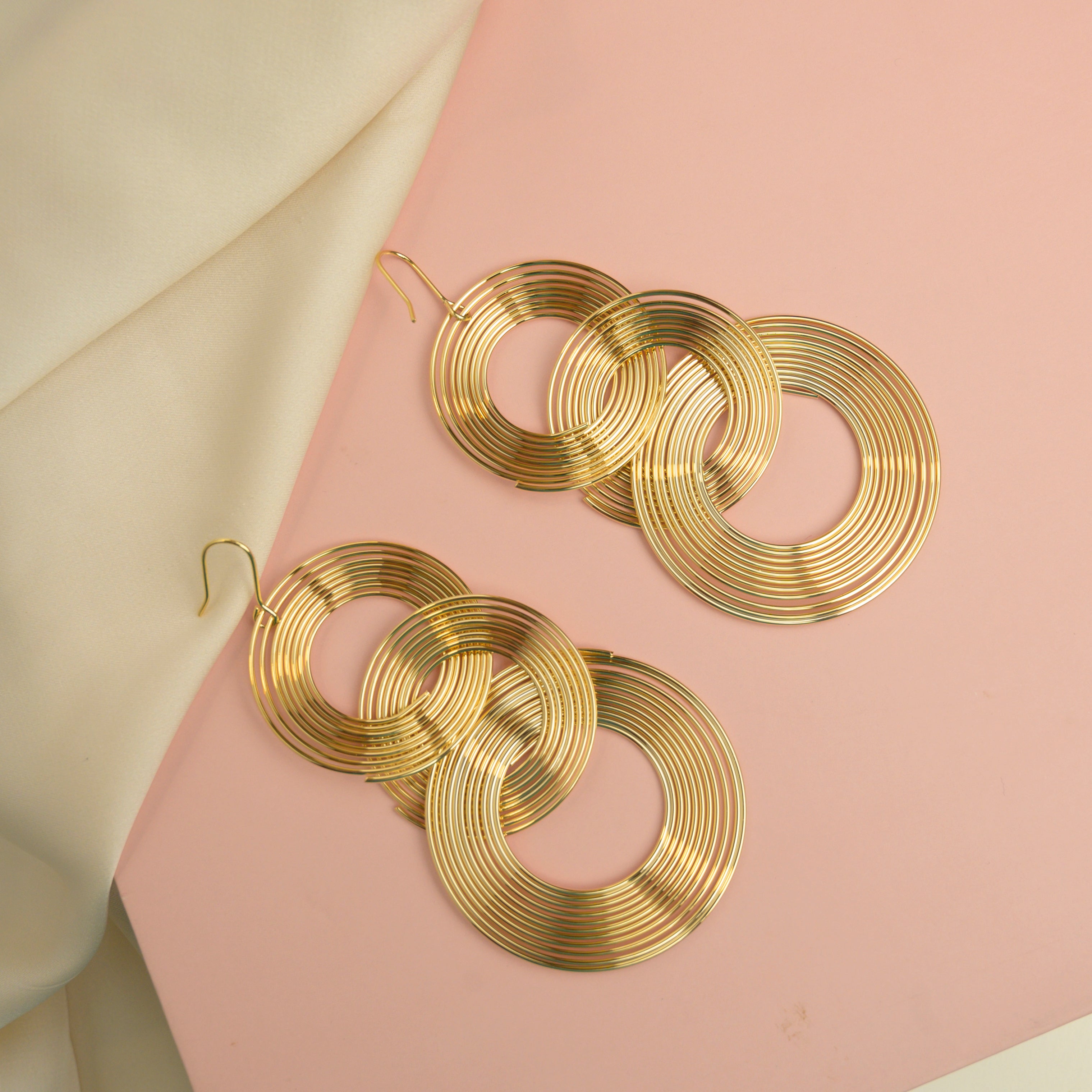 Elegant Gold-Tone Multi-Circle Drop Earrings for Women.