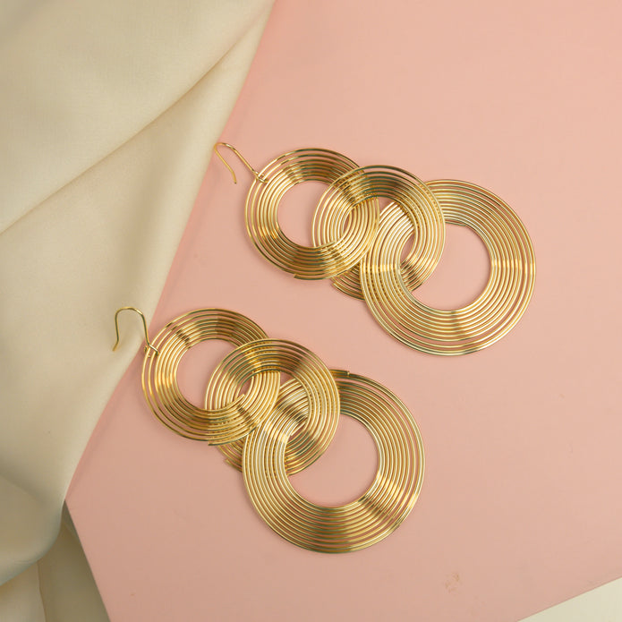 Elegant Gold-Tone Multi-Circle Drop Earrings for Women.