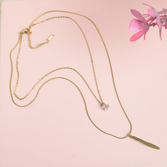 Elegant Gold-Tone Layered Necklace with Crystal Pendant