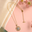 Elegant Gold-Tone Sunburst Pendant Necklace with Sparkling Crystal Stones
