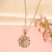 Elegant Gold-Tone Sunburst Pendant Necklace with Sparkling Crystal Stones