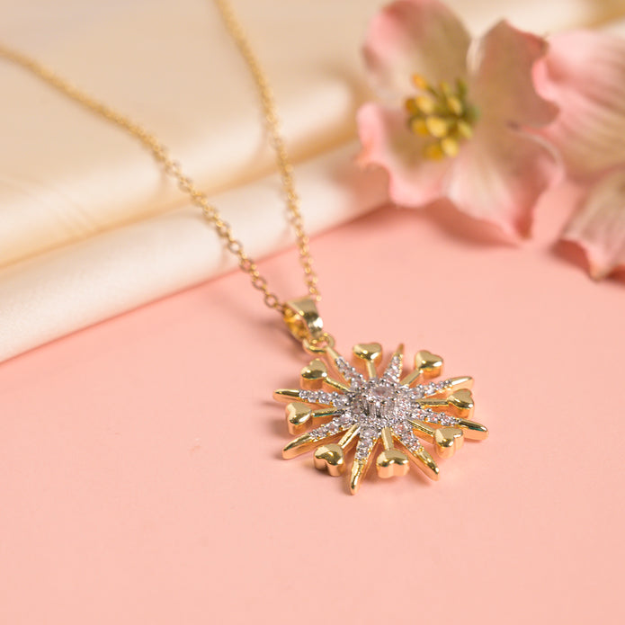 Elegant Gold-Tone Sunburst Pendant Necklace with Sparkling Crystal Stones
