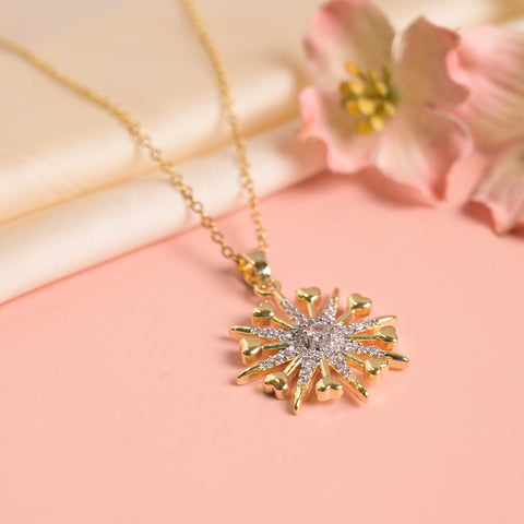 Elegant Gold-Tone Sunburst Pendant Necklace with Sparkling Crystal Stones