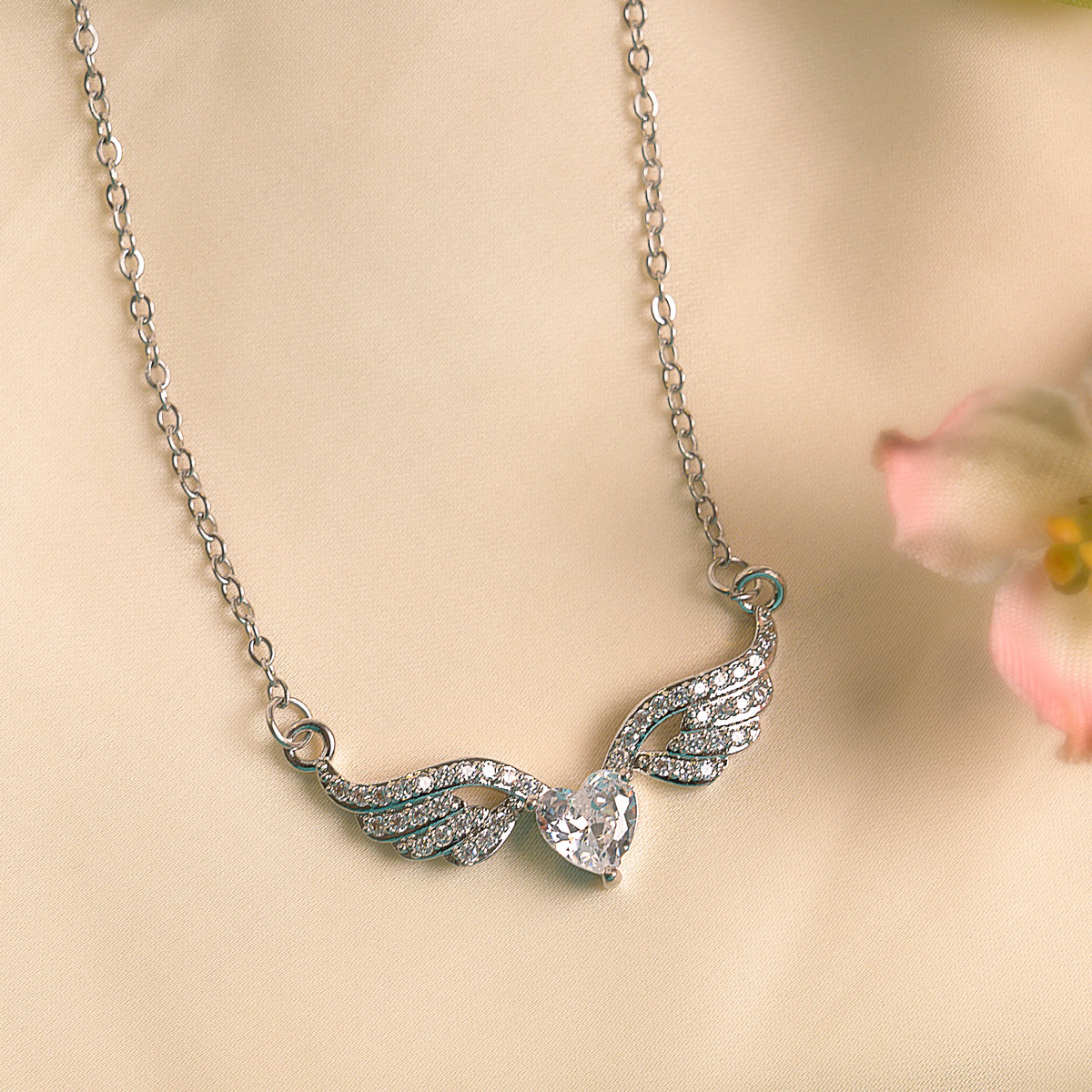 Elegant Winged Heart Crystal Pendant Necklace for Women