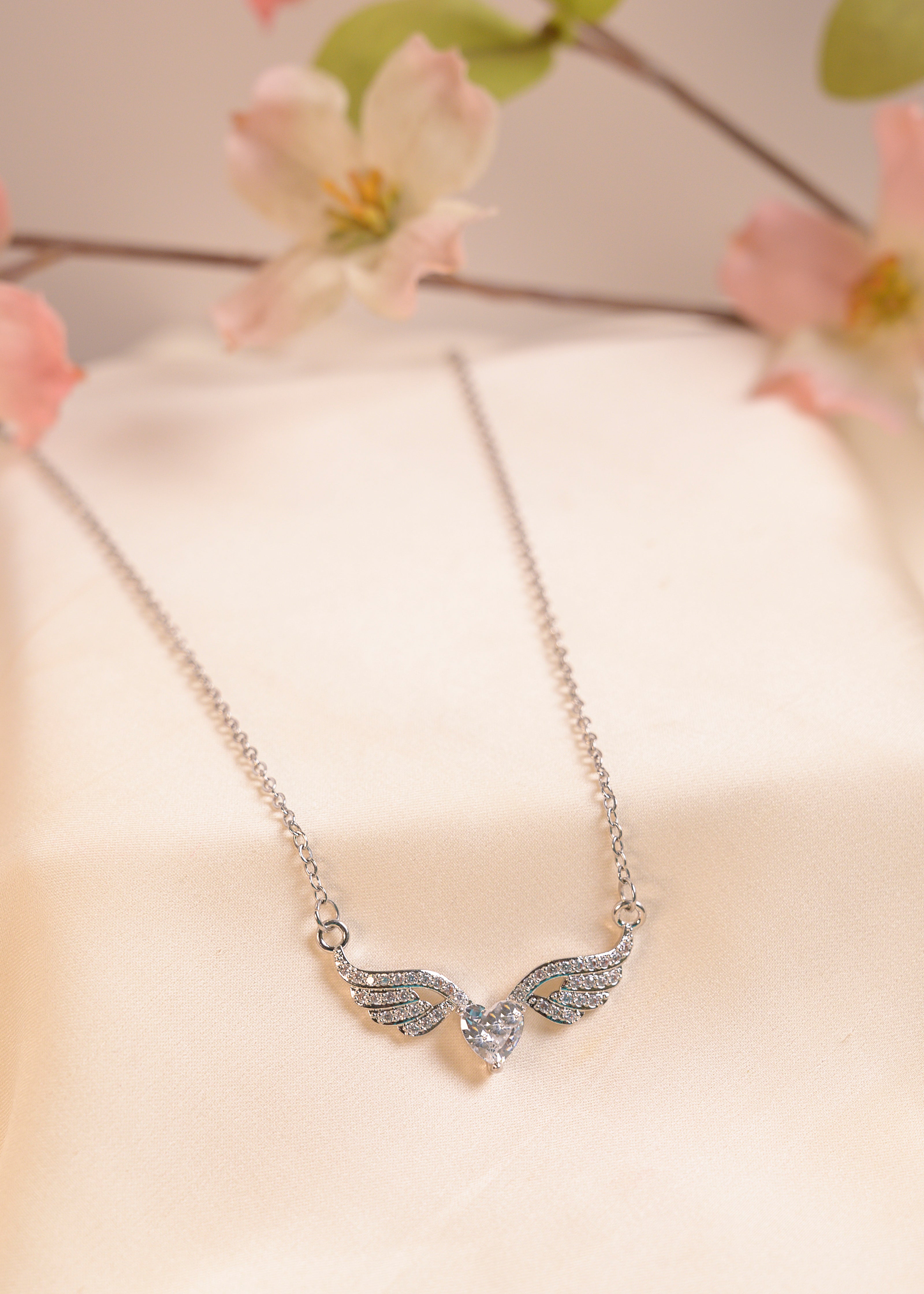 Elegant Winged Heart Crystal Pendant Necklace for Women