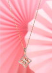 Gold Diamond-Shaped Pavé Flower Pendant Necklace