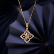 Gold Diamond-Shaped Pavé Flower Pendant Necklace