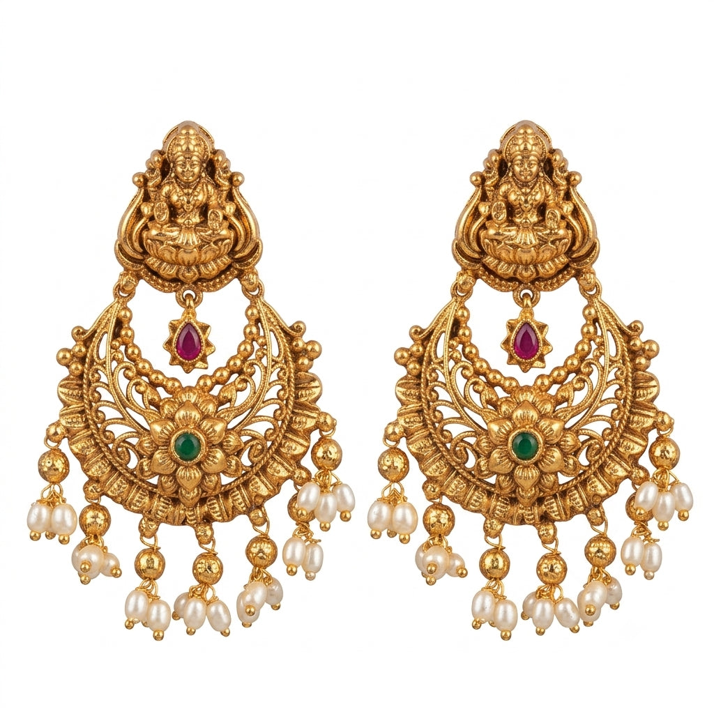 Lakshmi Pearl Drop Chandbali Earrings