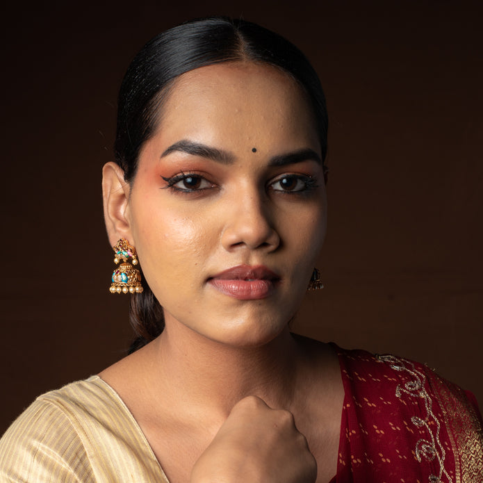 Turquoise Bloom Statement Jhumkas