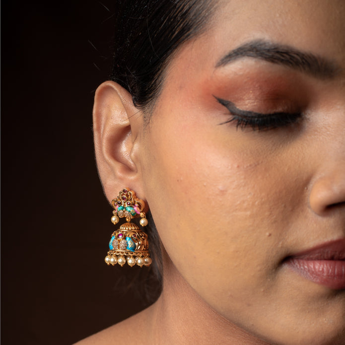 Turquoise Bloom Statement Jhumkas