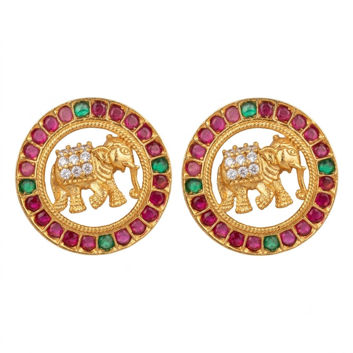 Elephant Coin Motif Stud Earrings