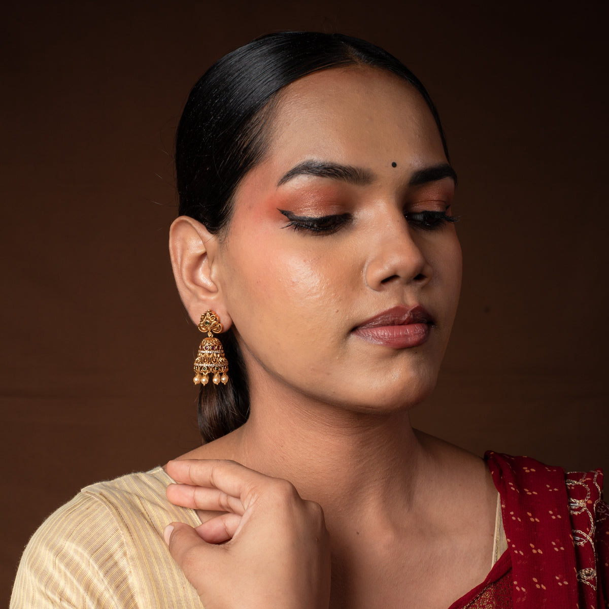 Floral Multistone Pearl Jhumkas