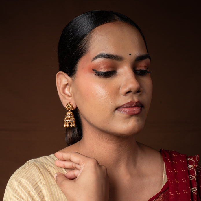Floral Multistone Pearl Jhumkas