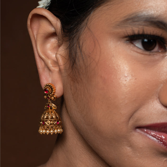 Kempu Pearl Dome Jhumkas