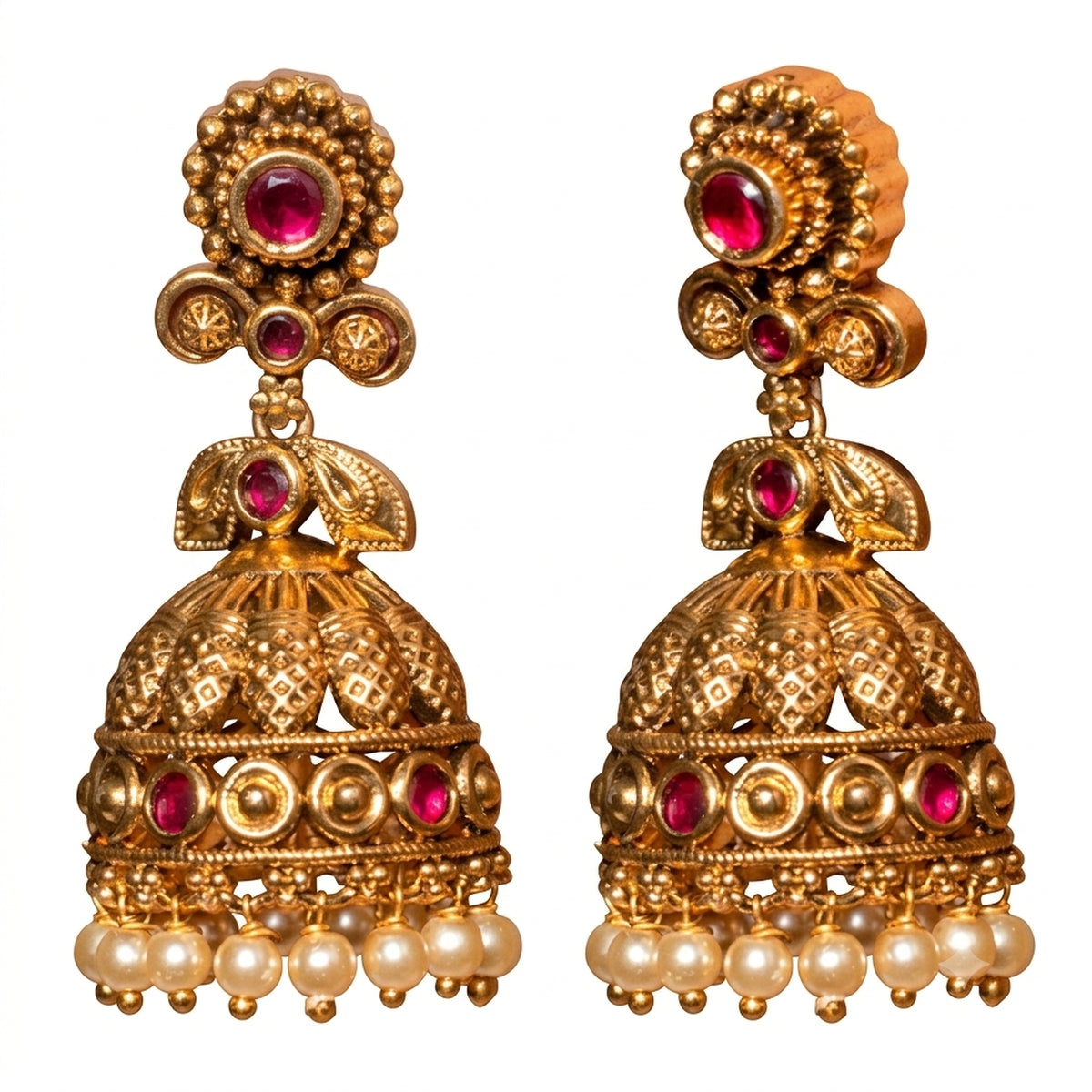 Kempu Pearl Dome Jhumkas