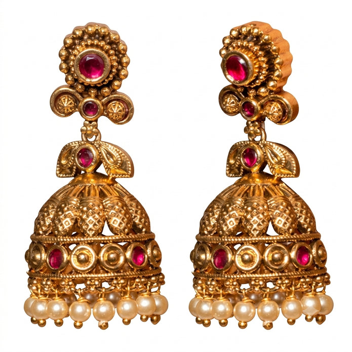 Kempu Pearl Dome Jhumkas