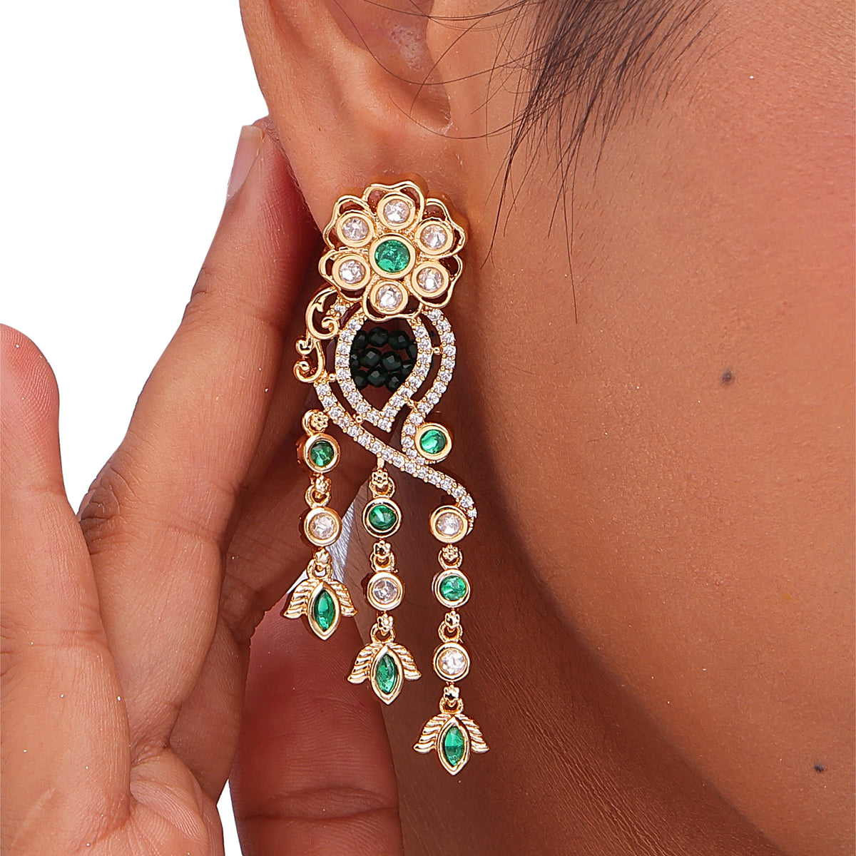 Crystal Bloom Tassel Earrings