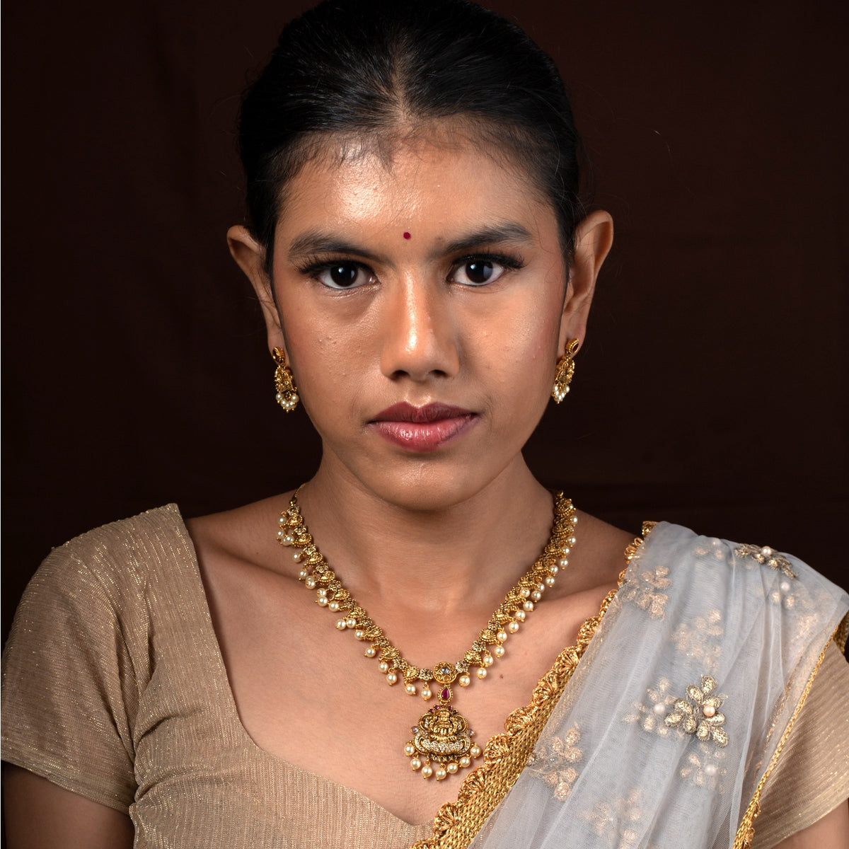 Lakshmi Pearl Cascade Necklace Set