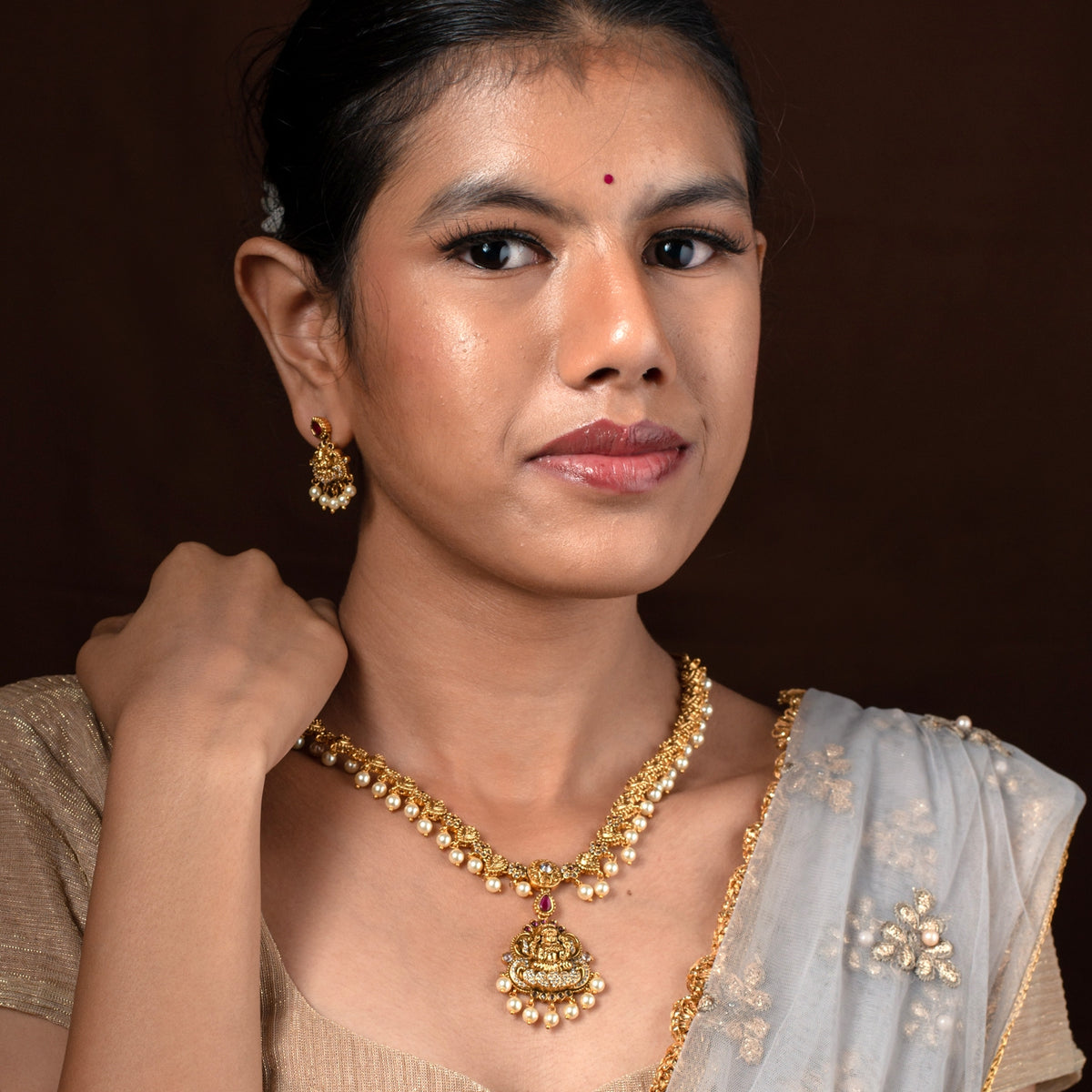 Lakshmi Pearl Cascade Necklace Set